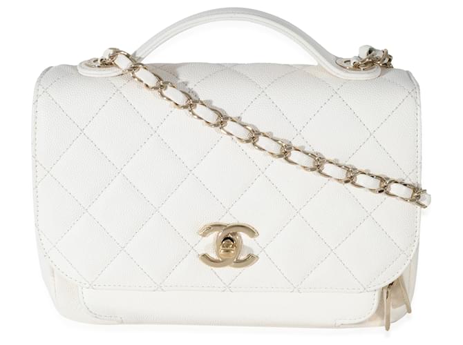 Chanel White Caviar Medium Business Affinity Flap Bag Weiß Leder  ref.1221245