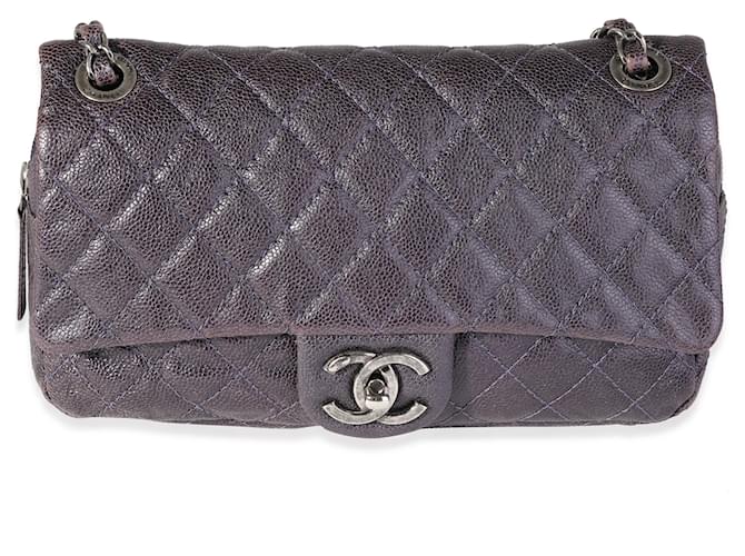 Timeless Chanel Purple Quilted Caviar Easy Flap Bag Leather  ref.1221261