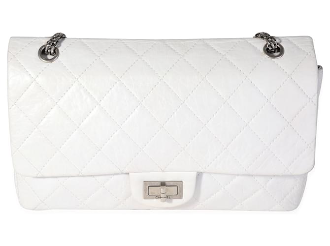 Chanel White Aged Calfskin Quilted 2.55 Reissue 227 Flap Leather  ref.1221262