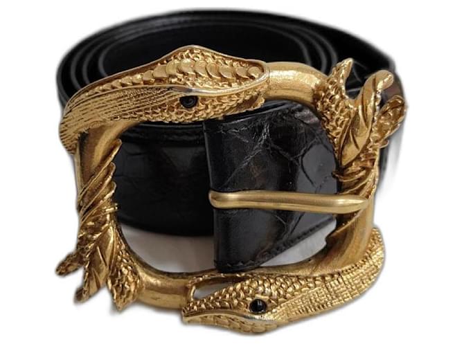 Prada Belts Black Golden Leather  ref.1221544