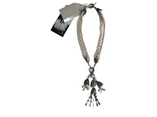 Weekend Max Mara Mehrsträngige Halskette MAX MARA WEEKEND. Weiß Metall Perle  ref.1221608