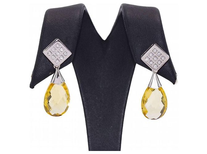 Autre Marque BRIOLE Orecchini con citrini e diamanti. Argento Giallo