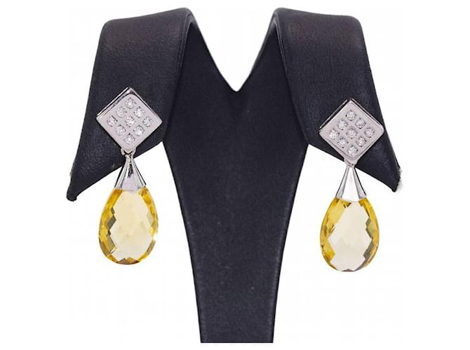 Autre Marque BRIOLE Citrine and diamonds earrings. Silvery Yellow White gold  ref.1221683