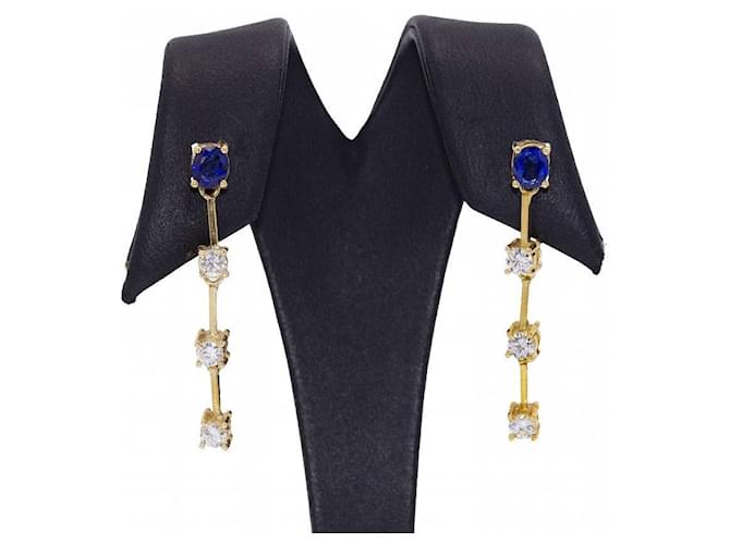 Autre Marque Ceylon Gold and Sapphire Earrings Golden Navy blue Yellow gold Diamond  ref.1221693