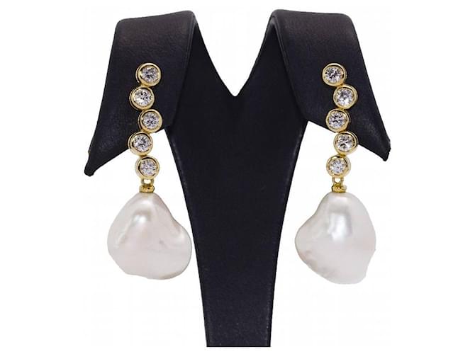 Autre Marque STILL Ohrringe mit Perlen und Diamanten Weiß Golden Gelbes Gold  ref.1221696