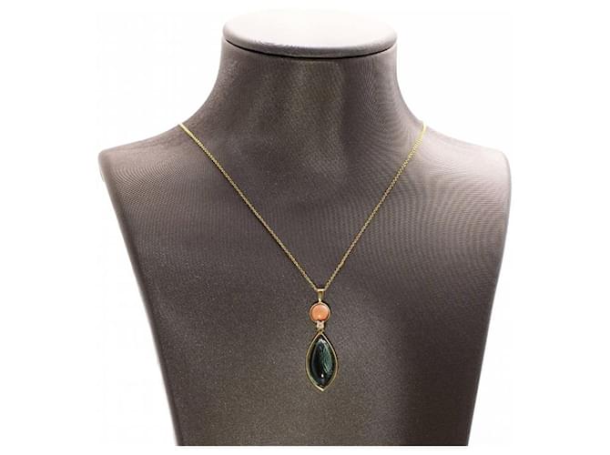 Autre Marque Gold, Tourmaline and Coral Pendant Necklace Golden Orange Olive green Yellow gold Diamond  ref.1221815