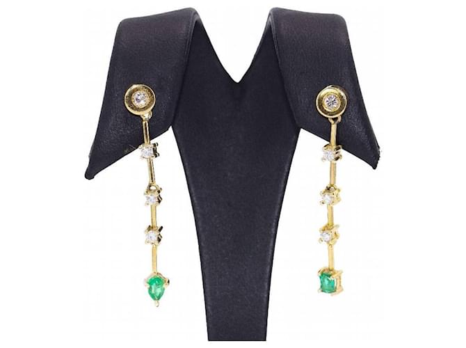 Autre Marque Colombian Gold and Emeralds Earrings. Golden Green Yellow gold Diamond  ref.1221816