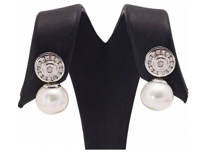Autre Marque Orecchini in Oro, diamanti e perle. Argento