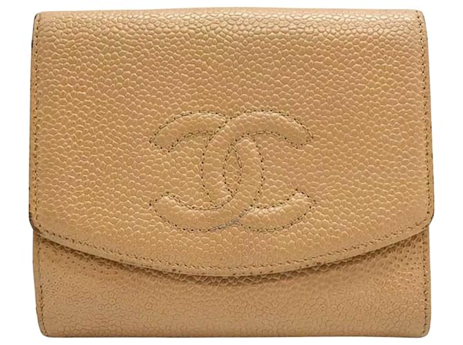 Timeless Chanel Logo CC Bege Couro  ref.1222102