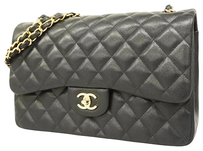 Classique Chanel Double Flap Cuir Noir  ref.1222107