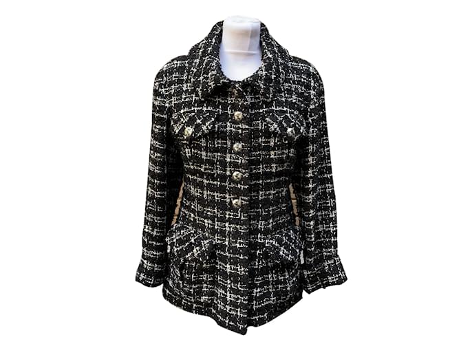 Chanel Black and White Tweed Planisphere Jacket Size 38 fr Cotton  ref.1222132