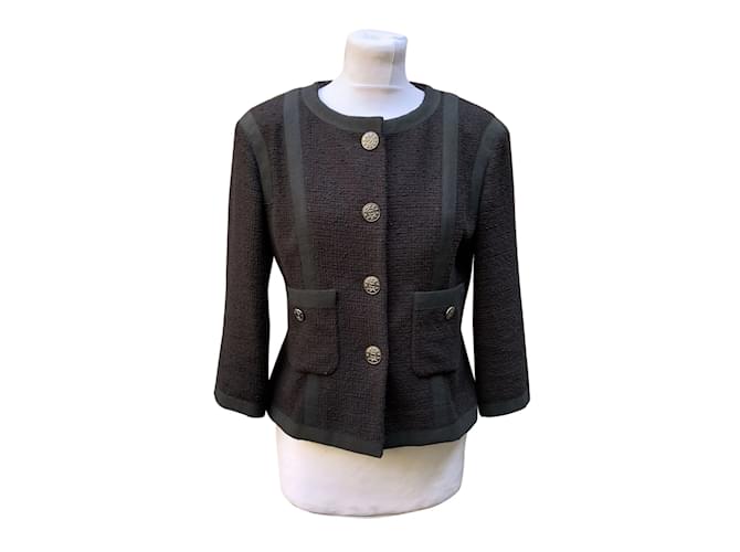 Chanel 2013 Black Cotton Tweed 3/4 Length Jacket Size 36 fr  ref.1222136