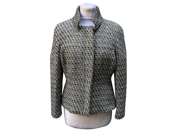 Chanel Taglia giacca con zip frontale in misto lana grigia 38 fr Grigio  ref.1222137