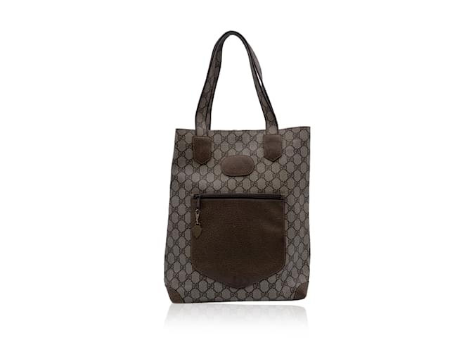 Gucci Vintage hellbraune Einkaufstasche mit GG-Monogramm-Canvas Leinwand  ref.1222140