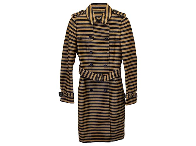 Burberry Prorsum Spring 2012 Striped Trench Coat in Tan and Black Rayon Brown Beige Cellulose fibre  ref.1222144