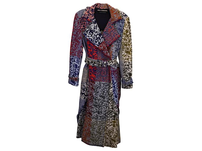 Roland Mouret Belted Trench Coat in Multicolor Tweed Multiple colors Wool  ref.1222145