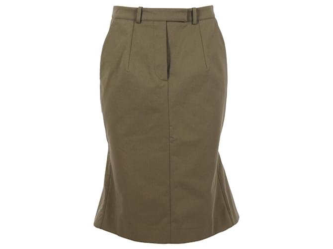 Alexander McQueen Flared Knee-Length Skirt in Khaki Green Cotton  ref.1222160