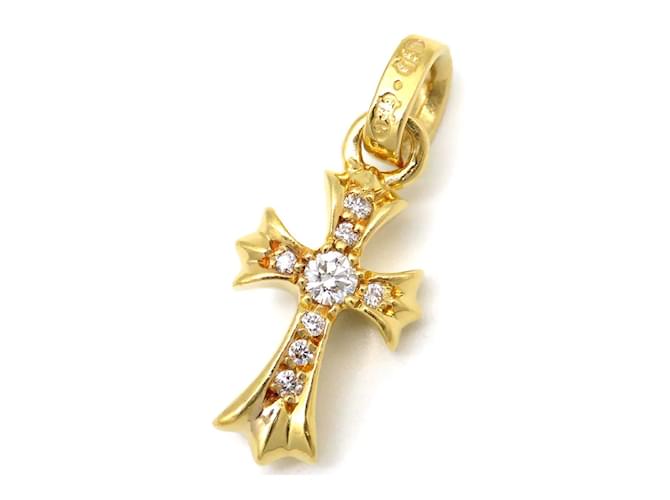Chrome Hearts 22K Diamond Cross Pendant Golden Metal  ref.1222220