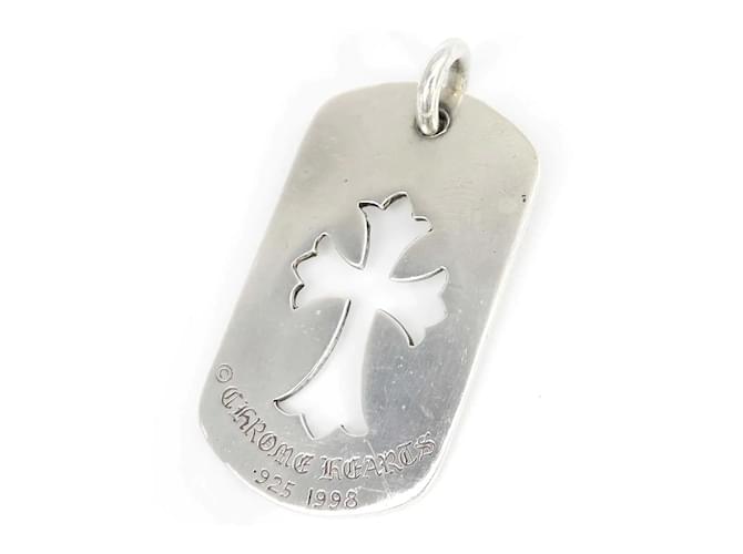 Chrome Hearts Dog Tag Cross Silver Pendant Silvery Metal  ref.1222226