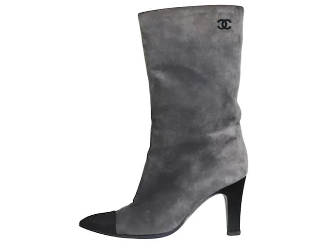 Chanel Grey suede boots with pointed toe - size EU 36.5  ref.1222402
