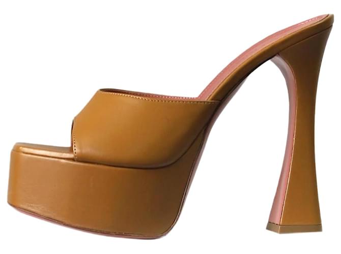Amina Muaddi Tan Dalida platform heels - size EU 37.5 Brown Leather  ref.1222416