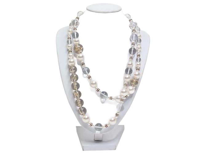 Chanel White bead and pearl embellished necklace  ref.1222423