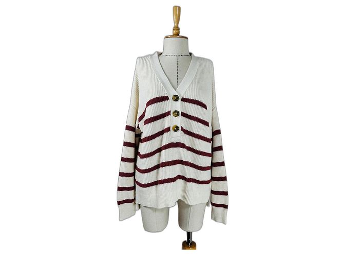Rachel Zoe Gestreifter Pullover Beige Rot L Mehrfarben