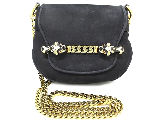 Gucci Black Suede Tigrette Chain Bag Leather  ref.1222493