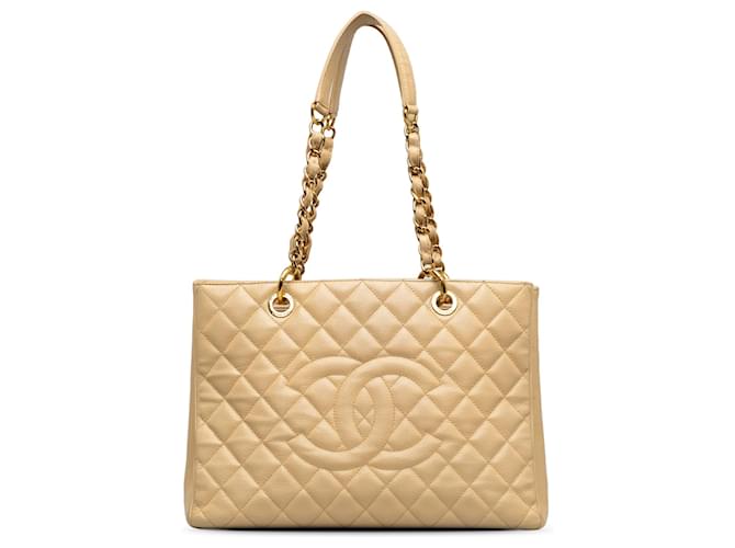 Chanel Brown Caviar Grand Shopping Tote Beige Leather  ref.1222526