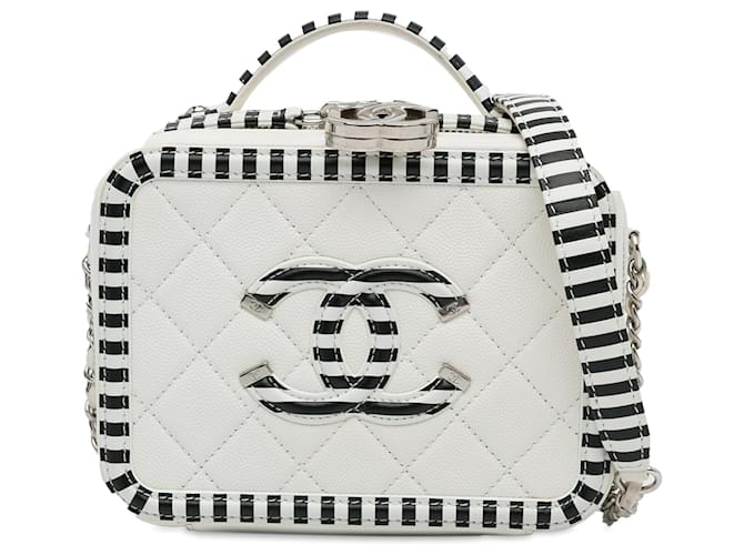 Chanel White Small Caviar CC Filigree Vanity Bag Black Leather  ref.1222547