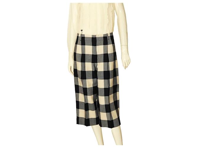 Pantaloni di lana capri a quadri bianchi e neri di Christian Dior US 4 ESSO 40 Nero  ref.1222573