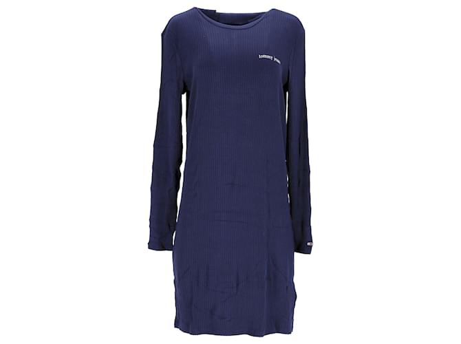 Tommy Hilfiger Womens Fitted Rib Knit Dress in Navy Blue Viscose Cellulose fibre  ref.1222574