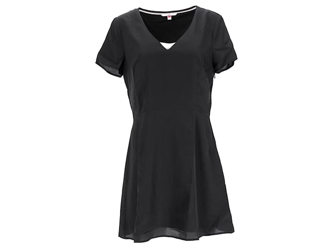 Tommy Hilfiger Womens Flare Fit V Neck Dress in Black Polyester  ref.1222577