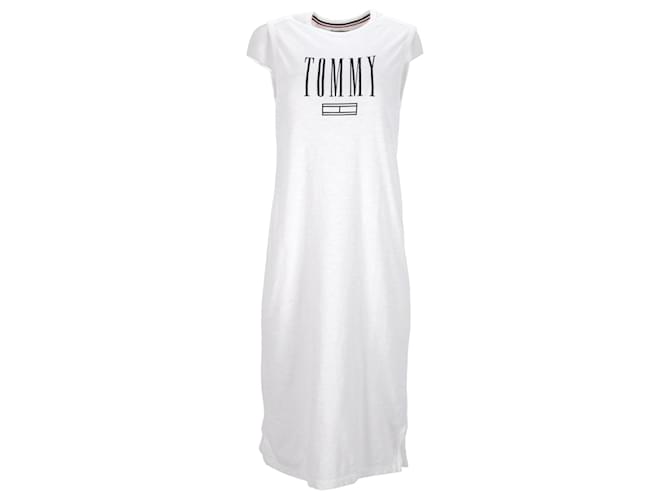 Tommy Hilfiger Womens Logo Tank Dress in White Cotton  ref.1222580