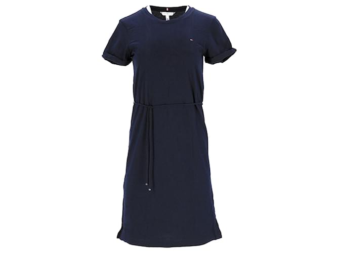 Tommy Hilfiger Vestido estilo camiseta con cordón de algodón para mujer en algodón azul marino  ref.1222588