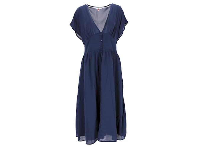 Tommy Hilfiger Womens Flare Fit Midi Dress in Navy Blue Polyester  ref.1222598