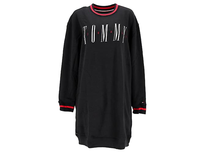 Tommy Hilfiger Womens Logo Jumper Dress Black Cotton  ref.1222599