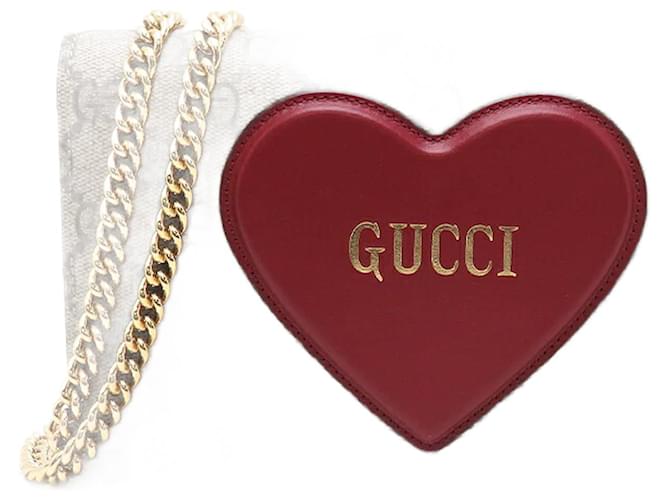 Gucci GG höchste 3D-Herz-Geldbörse mit Kette 648948 Braun Leinwand  ref.1222650