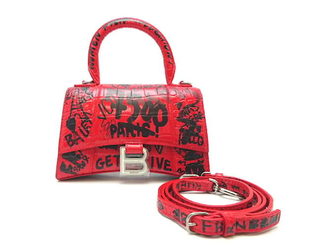 Balenciaga Graffiti Hourglass XS Handbag 592833 Red Leather  ref.1222658