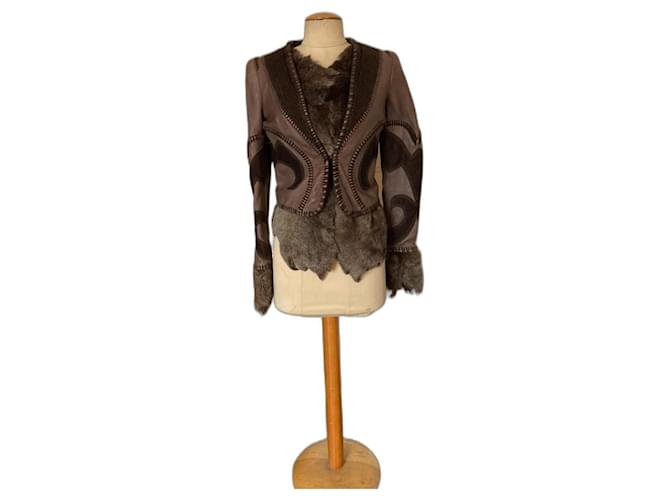 Just Cavalli short jacket in leather and skins Dark brown  ref.1222675