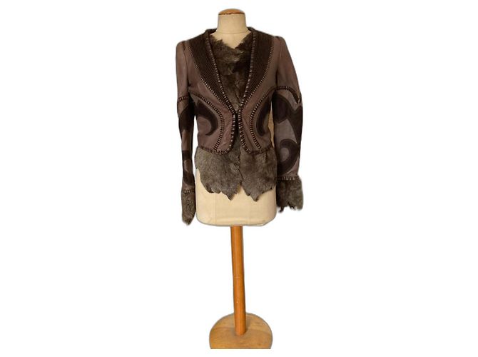 Just Cavalli giacca corta in pelle e pelli Marrone scuro