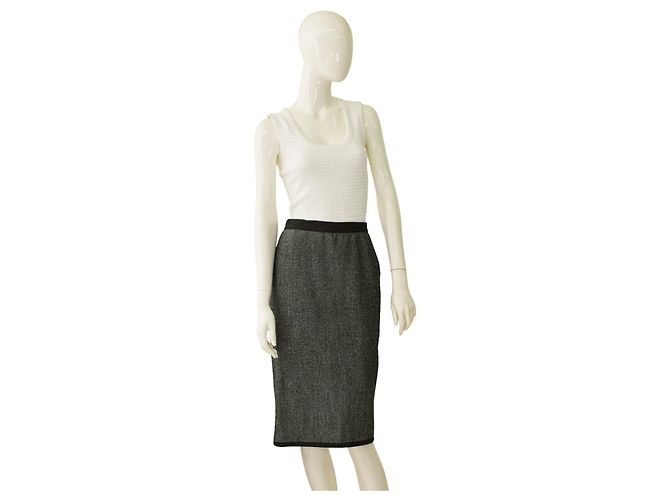 Autre Marque Gonna Narciso Rodriguez in misto lana bianco e nero lunghezza al ginocchio 40