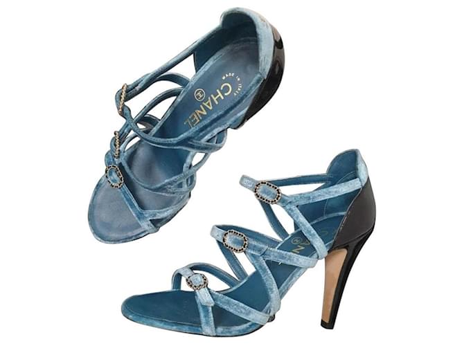 Chanel Blue Velvet Sandals Leather  ref.1222692