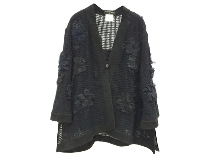 Chanel Black Mesh Applique Camisole Cardigan Twin Set Cotton  ref.1222699