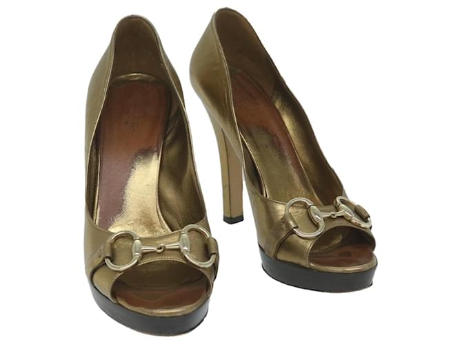GUCCI High Heels Leather 37 Gold Tone Auth ti1487  ref.1222726