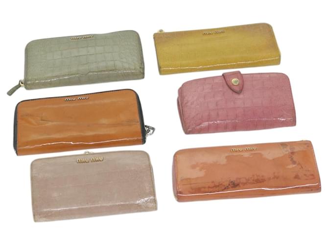 Miu Miu Wallet Leather 6Set Pink Yellow gray Auth bs11210 Grey  ref.1222731