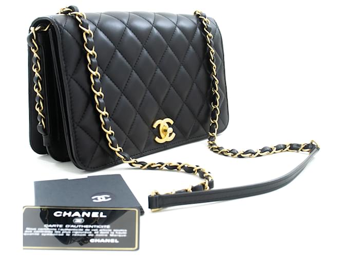 CHANEL Full Flap Chain Shoulder Bag Black Quilted Lambskin Leather  ref.1222752