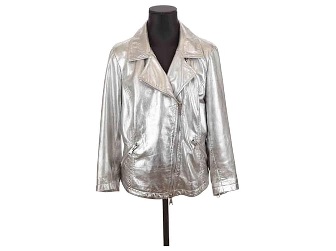Marina Rinaldi Leather coat Silvery  ref.1222758