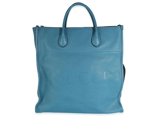 Bolsa de compras com logotipo de couro azul Gucci em relevo  ref.1222804