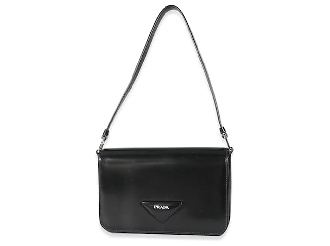 Prada Black Brushed Leather Shoulder Bag  ref.1222810